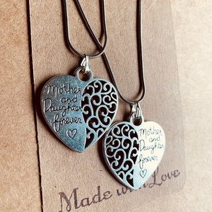 ♥️NWT♥️Mother’s Day Matching Heart 925 Silver Necklaces ♥️Hand Crafted♥️